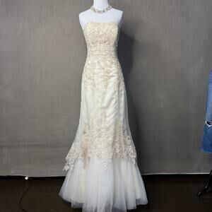 Maggie Sottero Lace Mermaid Wedding Dress Strapless Bridal Gown Size 6